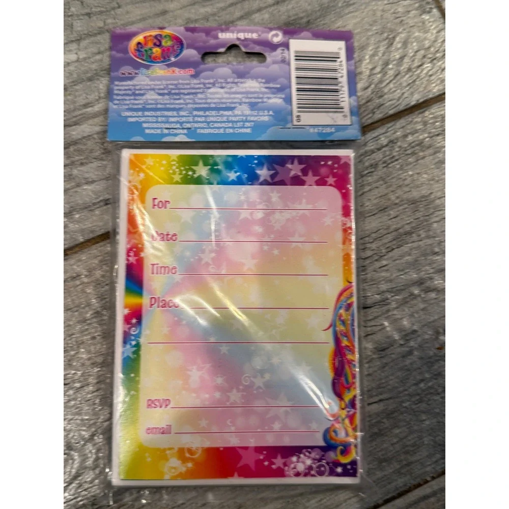 Lisa Frank Invitations 8 Count Cards Rainbow Majesty‎ Unicorn Birthday Party